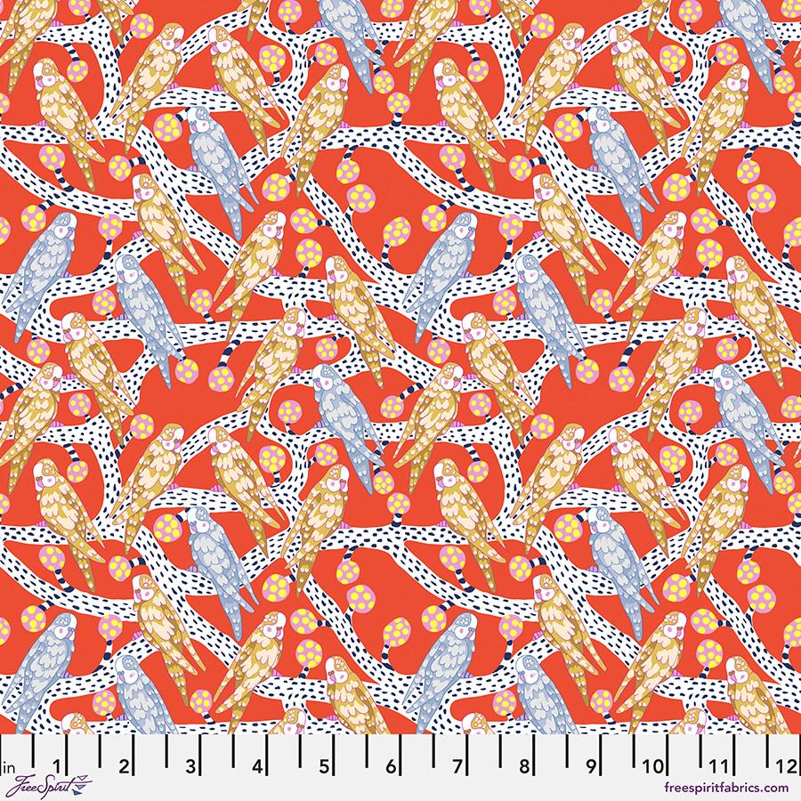 Blostma_Song-Budgie_Melody_Vermilion_PWPE006_VERMILION_Cotton_Fabric