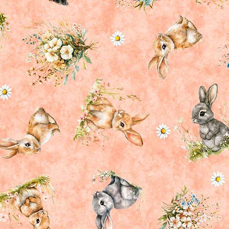 QT_Cuties_3-Bunnies_Floral_Lt_Salmon_2600-31856-C_Cotton_Fabric