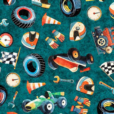 Turbo_Tykes-Racetrack_Gear_Teal_2600-31757-Q_Cotton_Fabric